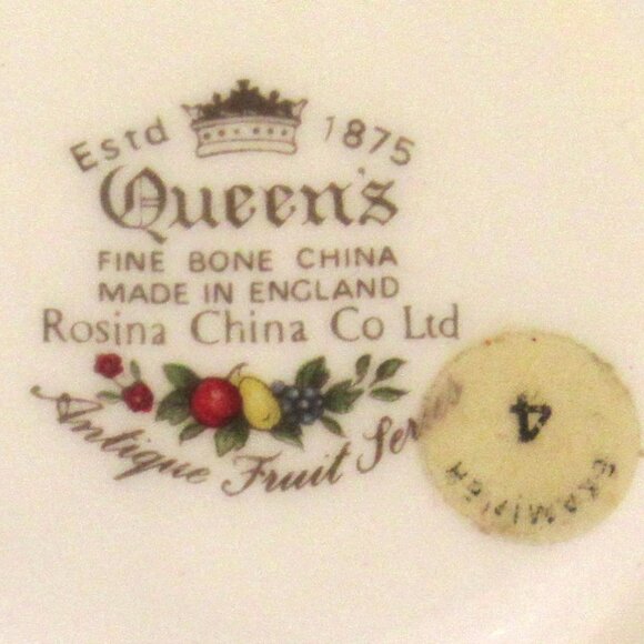 Queen's Tea Cup and Saucer, Summer Fruit, Brushed Gold Gilt, Molded, Fancy I111 - Picture 9 of 9
